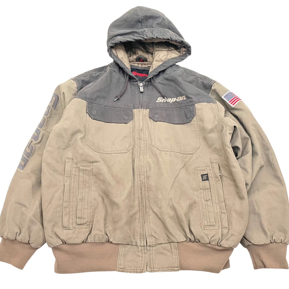 Snap-on Tools Quilted Canvas Jacket Mens XL Brown Gray Workwear American Flag